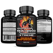 Load image into Gallery viewer, All sides of bottle of the Iron Maxxx Xtreme Men’s Health Supplement 1600mg
