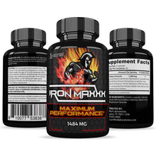 Load image into Gallery viewer, All sides of bottle of the Iron Maxxx Men’s Health Supplement 1484mg