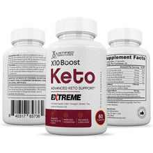 Load image into Gallery viewer, 3 sides of bottle of X10 Boost Keto ACV Extreme Pills 1675MG