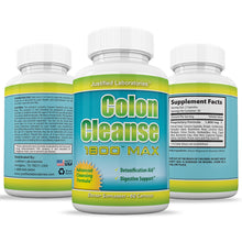 Load image into Gallery viewer, All sides of bottle of the Colon Cleanse 1800 Max Detox Cleanse All Natural with Acai Fruit and Fennel Seeds 60 Capsules