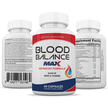 Load image into Gallery viewer, All sides of bottle of the Blood Balance Max Advanced Formula 1295MG