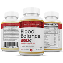 Load image into Gallery viewer, All sides of bottle of the Blood Balance Max Advanced Formula 1295MG