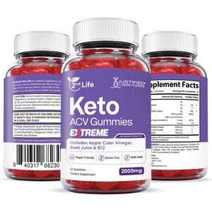 All sides of the bottle of the 2 x Stronger Extreme 2nd Life Keto ACV Gummies 2000mg