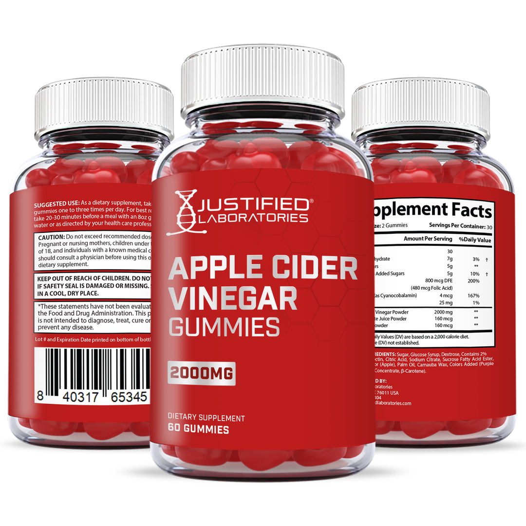 3 Sided of Bottle of Apple Cider Vinegar Gummies Extreme 2000mg