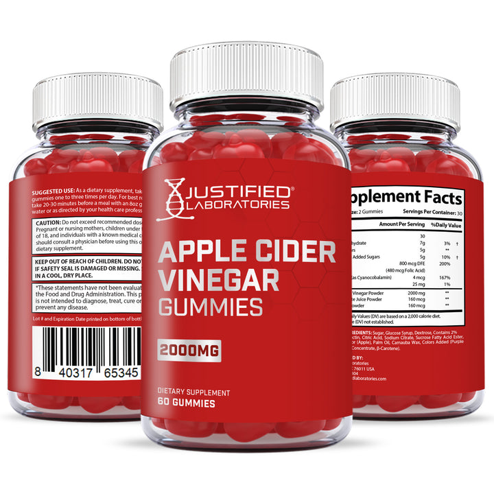 3 Sided of Bottle of Apple Cider Vinegar Gummies Extreme 2000mg