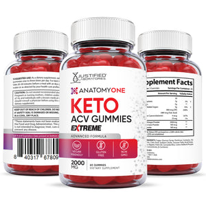 All sides of the bottle of the 2 x Stronger Anatomy One Keto ACV Gummies Extreme 2000mg