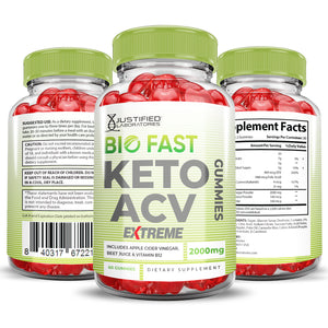 All sides of the bottle of the 2 x Stronger Bio Fast Keto ACV Gummies Extreme 2000mg