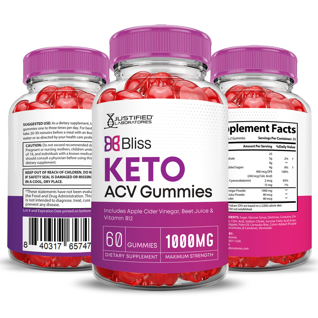3 Sided of Bottle of Bliss Keto ACV Gummies 1000MG