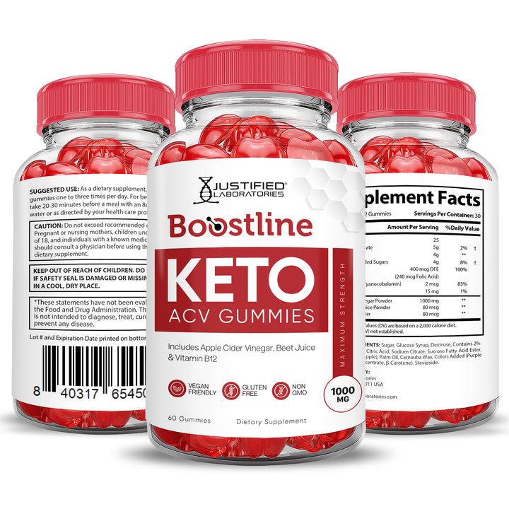 3 Sided of Bottle of Boostline Keto ACV Gummies 1000MG