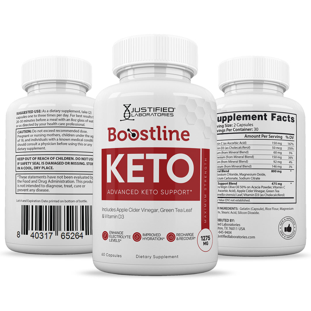3 sides of bottle of Boostline Keto ACV Pills 1275MG
