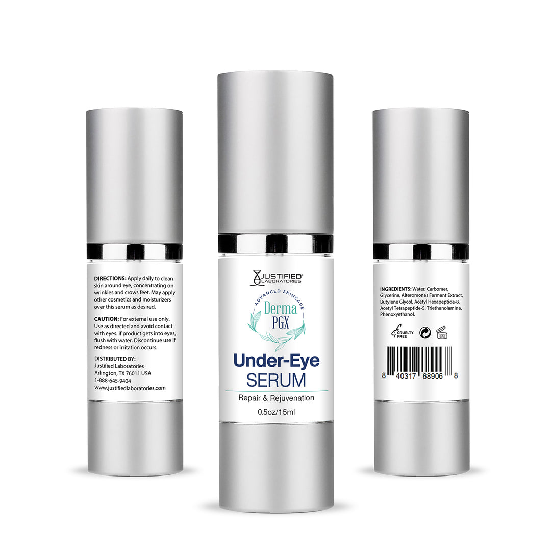 All sides of bottle of the Derma PGX Under Eye Serum