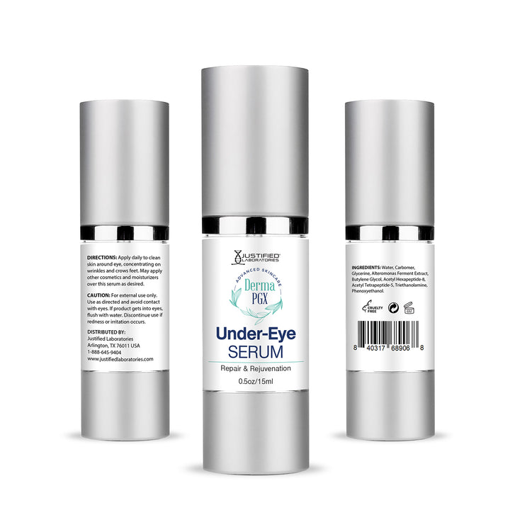 All sides of bottle of the Derma PGX Under Eye Serum