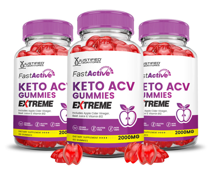 3 Bottles 2 x Stronger Fast Active Keto ACV Gummies Extreme 2000MG