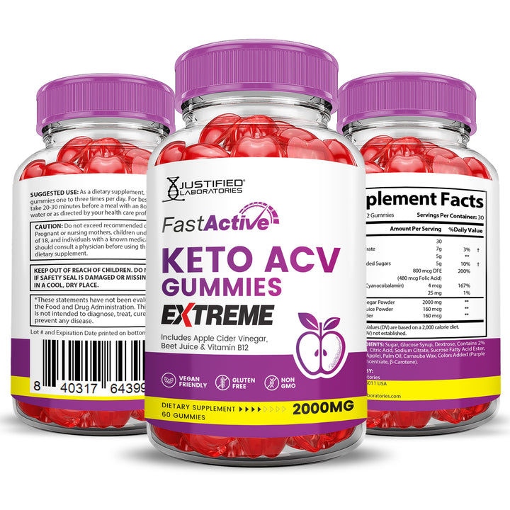 2 x Stronger Fast Active Keto ACV Gummies Extreme 2000MG
