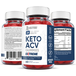 All sides of the bottle of the 2 x Stronger Full Body Keto ACV Gummies Extreme 2000mg