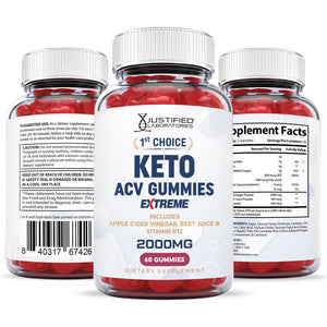 All sides of the bottle of the 2 x Stronger 1st Choice Keto ACV Gummies Extreme 2000mg