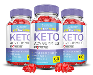 3 bottles of 2 x Stronger Fit For Less Keto ACV Gummies Extreme 2000mg