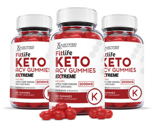 3 bottles of 2 x Stronger Extreme Fitlife Keto ACV Gummies 2000mg