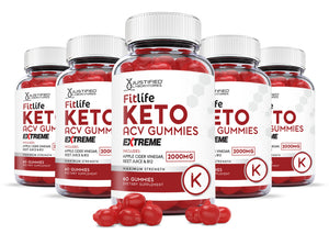 5 bottles of 2 x Stronger Extreme Fitlife Keto ACV Gummies 2000mg