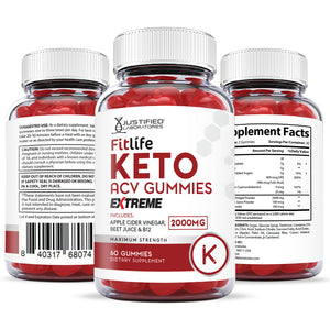 All sides of the bottle of the 2 x Stronger Extreme Fitlife Keto ACV Gummies 2000mg
