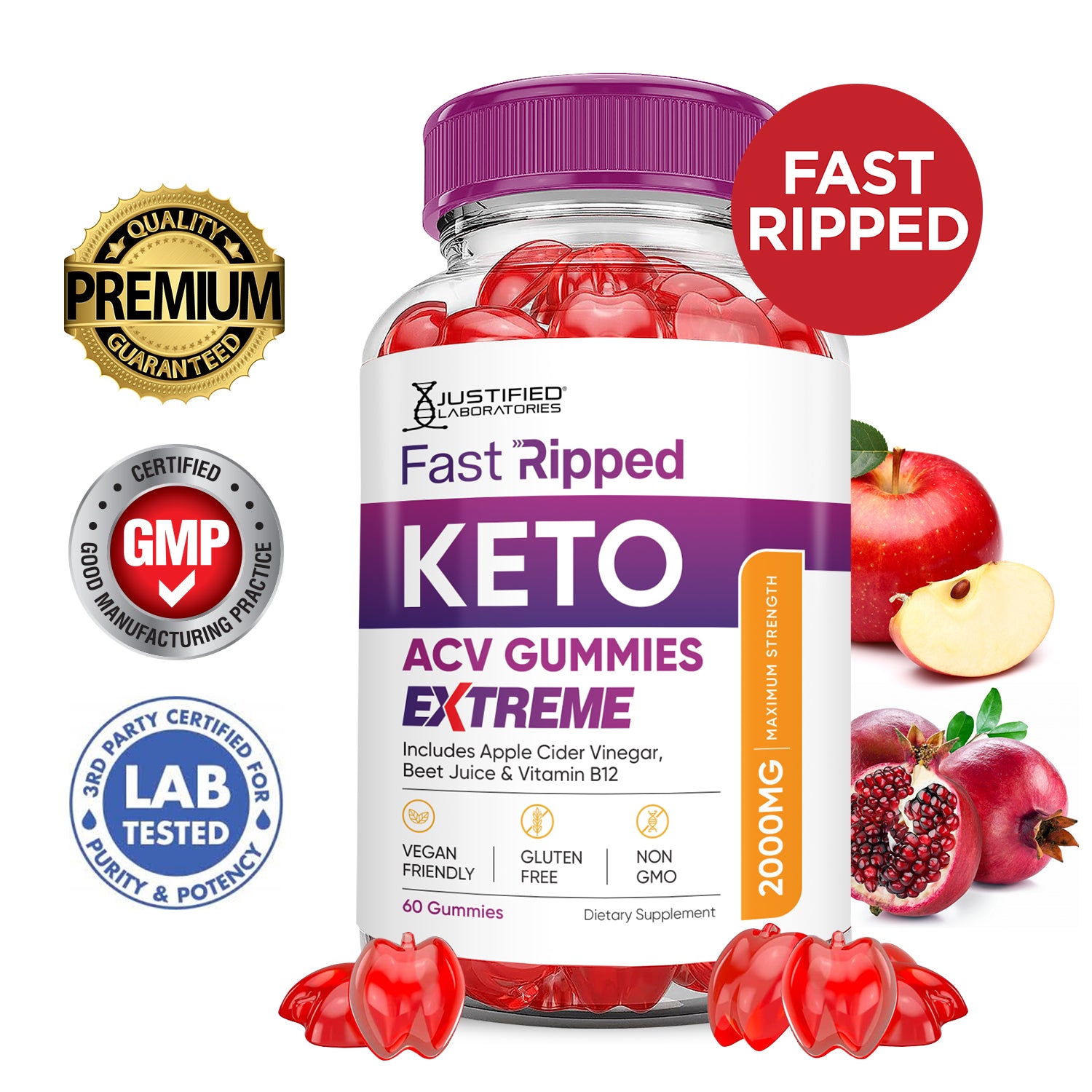 2 x Stronger Fast Ripped Keto ACV Gummies Extreme 2000mg