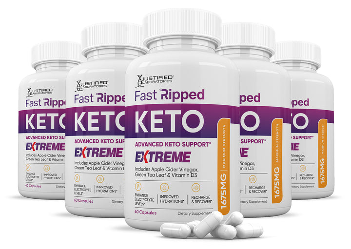 5 Bottles of Fast Ripped Keto ACV Extreme Pills 1675MG