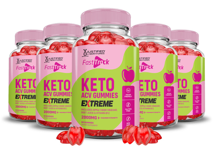 5 Bottles 2 x Stronger Fast Track Keto ACV Gummies Extreme 2000MG