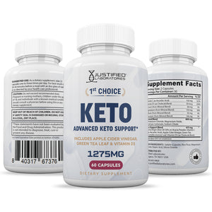 All sides of the bottle of the 1st Choice Keto ACV Pills 1275MG
