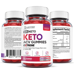 All sides of the bottle of the 2 x Stronger G6 Keto ACV Gummies Extreme 2000mg