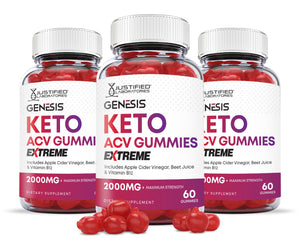 3 bottles of 2 x Stronger Genesis Keto ACV Gummies Extreme 2000mg