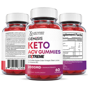 All sides of bottle of the 2 x Stronger Genesis Keto ACV Gummies Extreme 2000mg