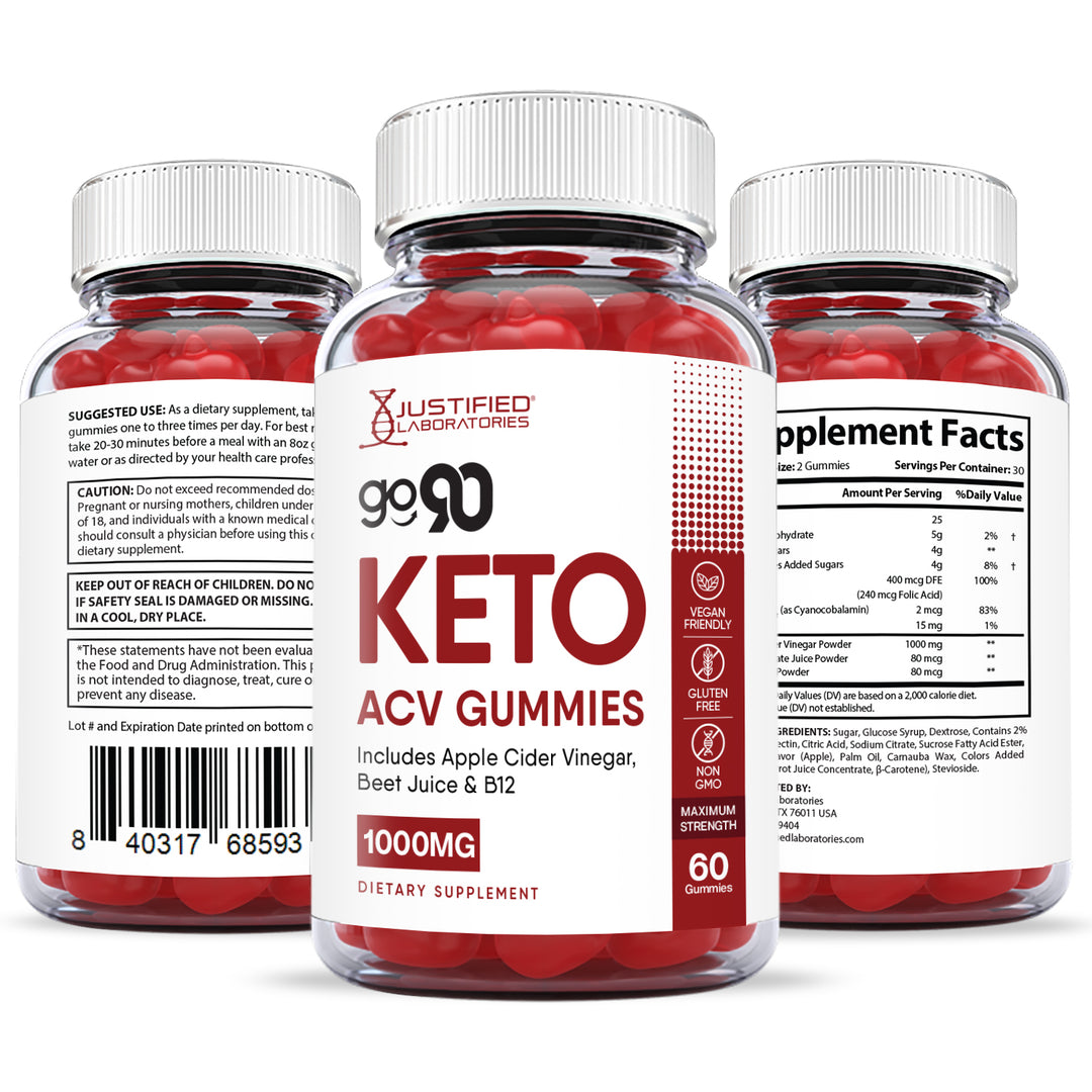 All sides of the bottle of Go 90 Keto ACV Gummies