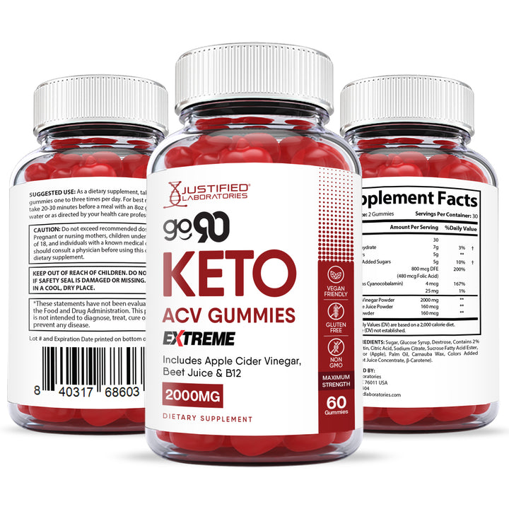 All sides of the bottle of Go 90 Extreme Keto ACV Gummies