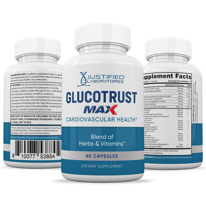 All sides of bottle of the Glucotrust Max Advanced Formula 1295MG