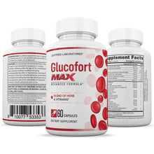 Load image into Gallery viewer, All sides of bottle of the Glucofort Max Advanced Formula 1295MG