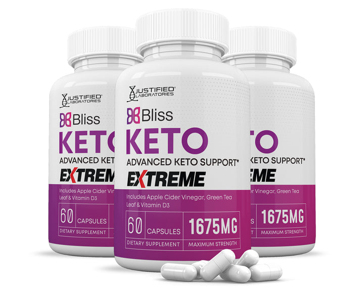 3 Bottles of Bliss Keto ACV Extreme Pills 1675MG