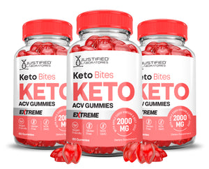 3 bottles of 2 x Stronger Keto Bites Keto ACV Gummies Extreme 2000mg