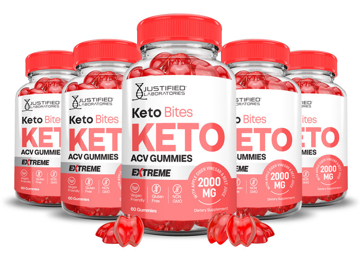5 bottles of 2 x Stronger Keto Bites Keto ACV Gummies Extreme 2000mg