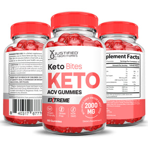 All sides of the bottle of 2 x Stronger Keto Bites Keto ACV Gummies Extreme 2000mg