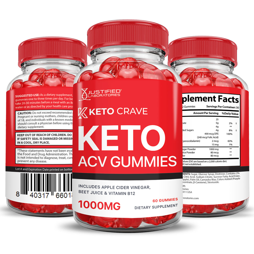 3 Sided of Bottle of Keto Crave Keto ACV Gummies 1000MG