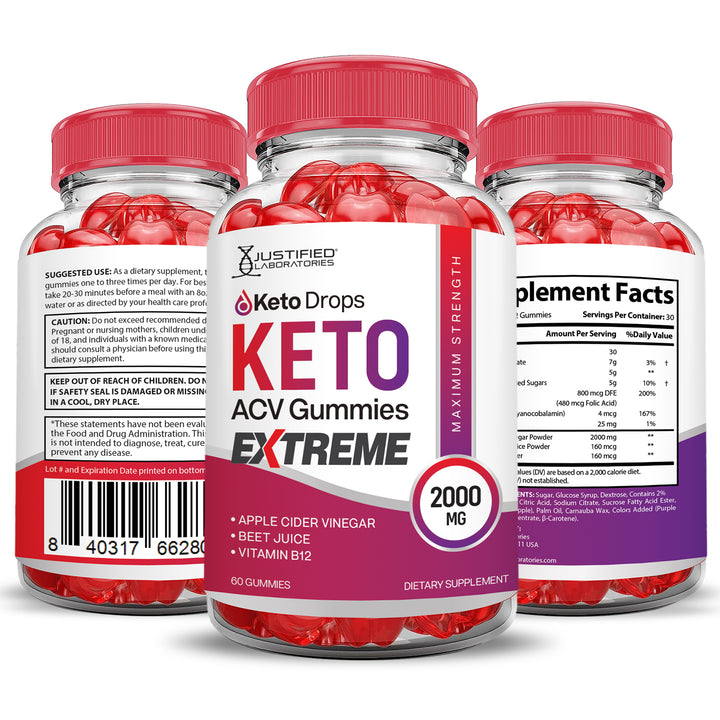 2 x Stronger Keto Drops Keto ACV Gummies Extreme 2000mg