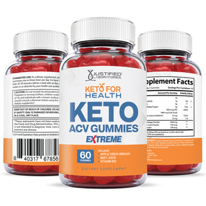 All sides of bottle of the 2 x Stronger Keto For Health ACV Gummies Extreme 2000mg