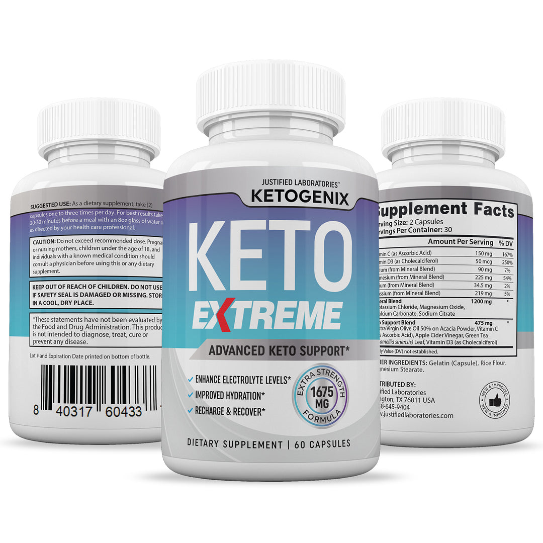 3 sides of bottle of Ketogenix Keto ACV Extreme Pills 1675MG