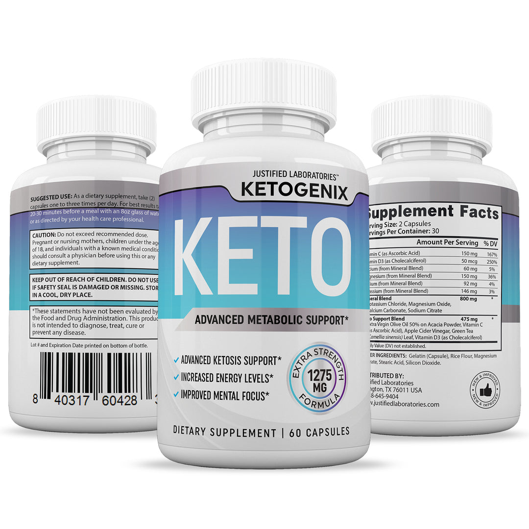 3 side of bottle of Ketogenix Keto ACV Pills 1275MG