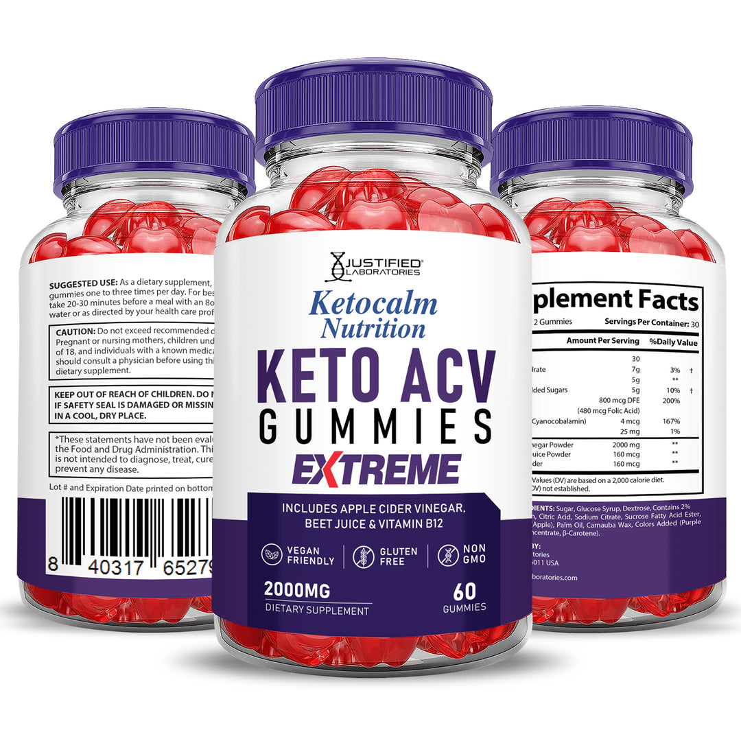 3 Sided of Bottle of Keto Calm Keto ACV Gummies Extreme 2000mg