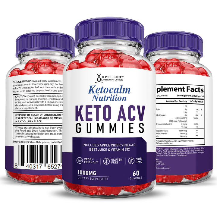 3 Sided of Bottle of Keto Calm Keto ACV Gummies 1000MG