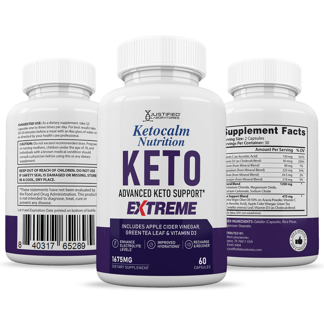 3 Sides of bottle of Keto Calm Keto ACV Extreme Pills 1675MG