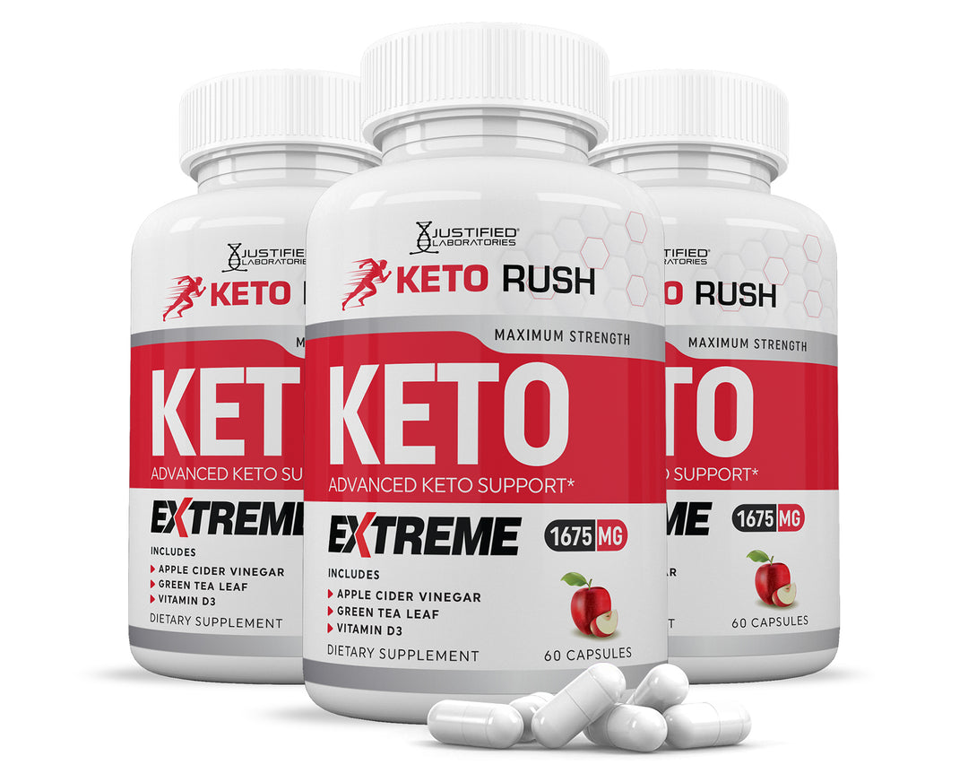 3 Bottles of Keto Rush ACV Extreme Pills 1675MG