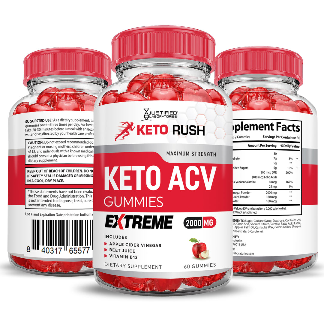 2 x Stronger Keto Rush ACV Gummies Extreme 2000mg