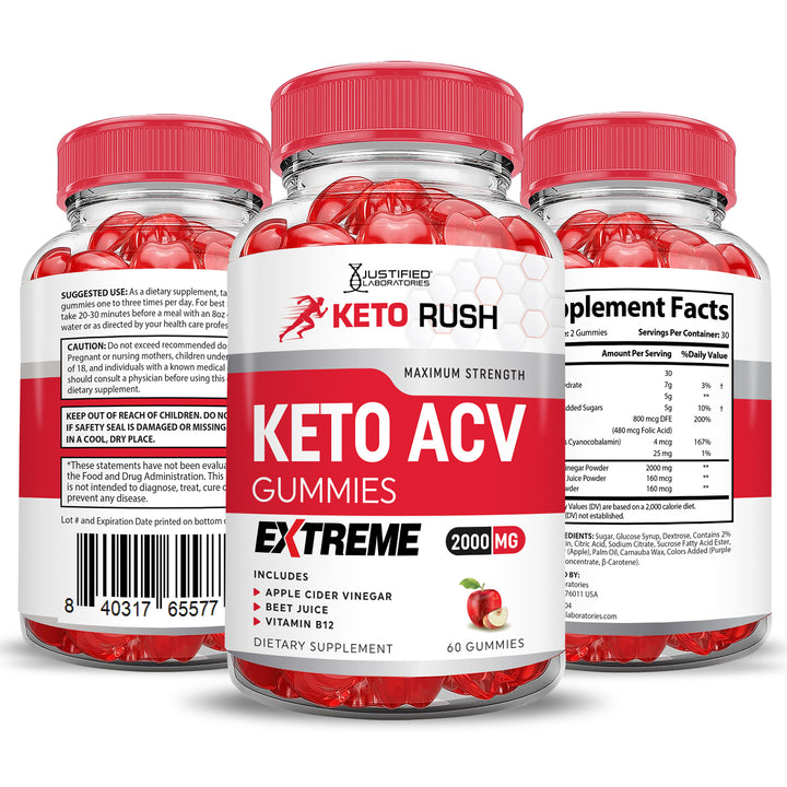 2 x Stronger Keto Rush ACV Gummies Extreme 2000mg